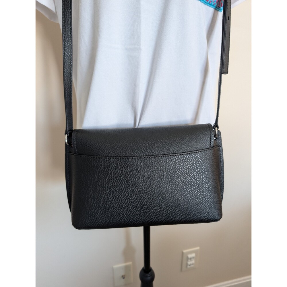 NWOT Michael Kors Evelyn Medium Crossbody Flap Bag Black Silver Hardware Leather - Picture 6 of 12